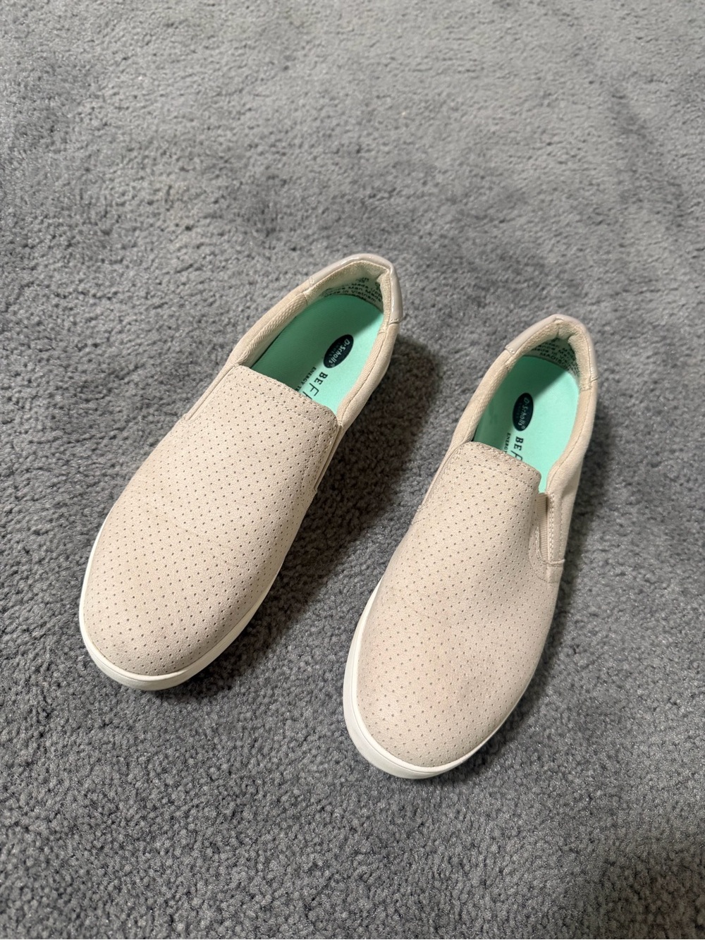 Dr. Scholl's Beige Perforated Slip-On Moccasins with Mint Insole